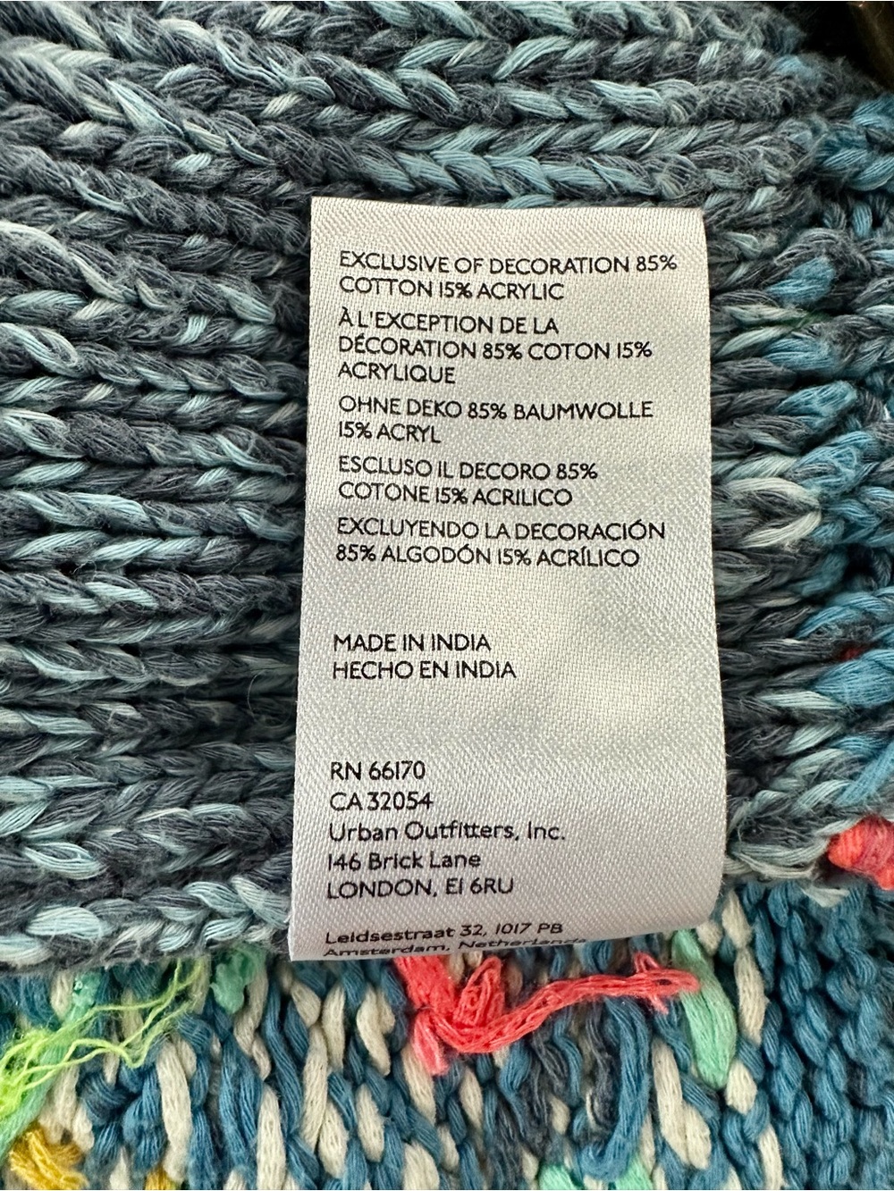 Anthropologie size medium Blue Knit Zip Hoodie with Multicolor Sea themed stitch - Picture 11 of 11